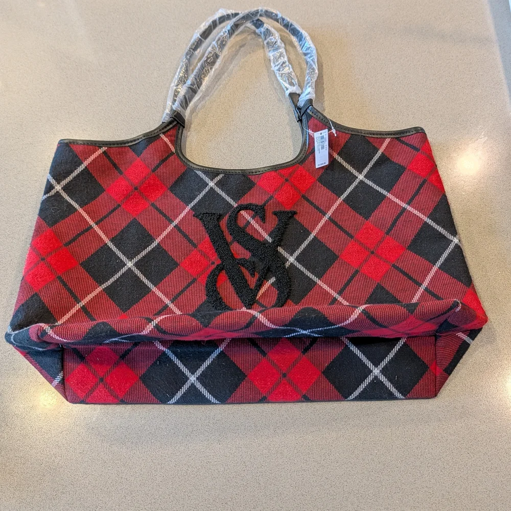 Victoria's Secret Red and Black Plaid Tote Bag
